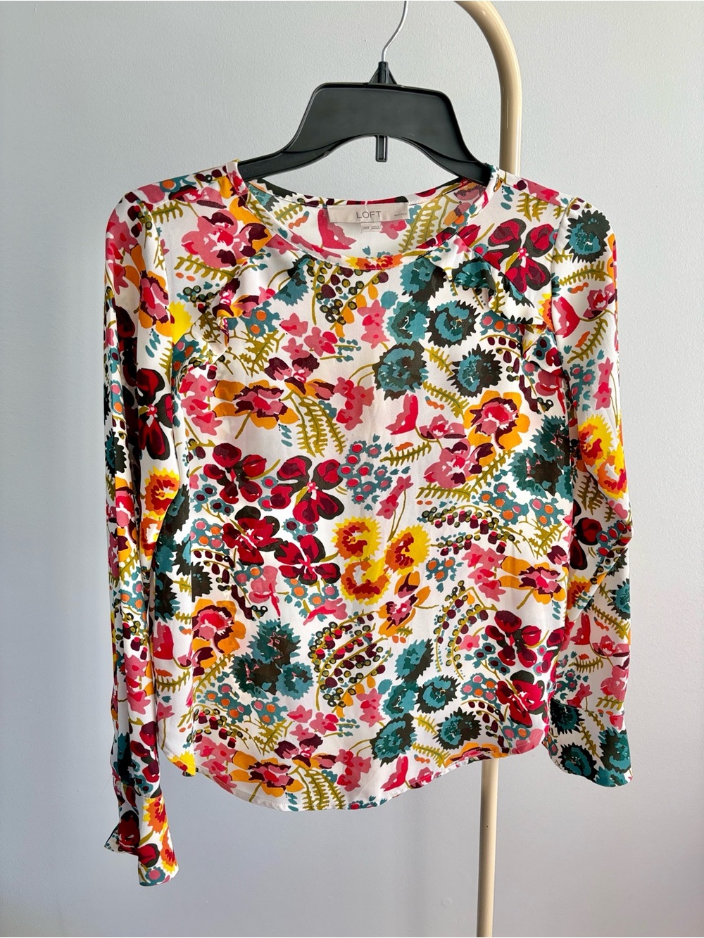 LOFT Multicolor Floral Long Sleeve Blouse Ruffle Shoulder XXSP